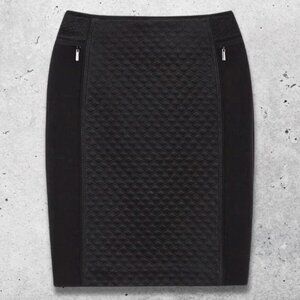 White House Black Market Pull-On Skirt Textured Quilted Side Panels Black W 2‎